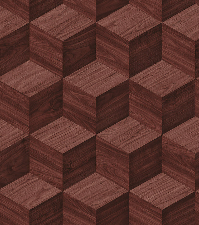 Veer Decor Woodgrain Grid Red Wallpaper 8388-AI6