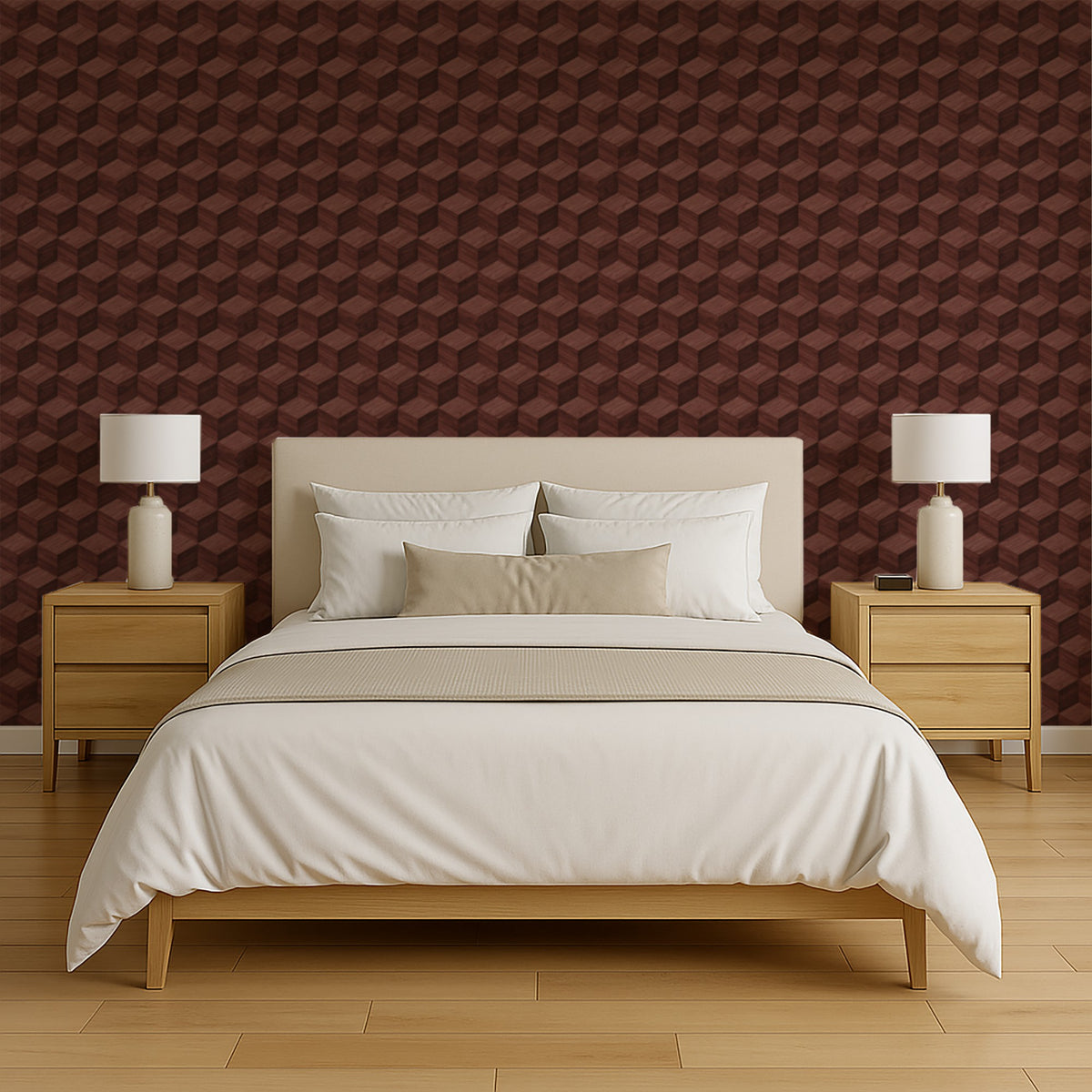 Veer Decor Woodgrain Grid Red Wallpaper 8388-AI6