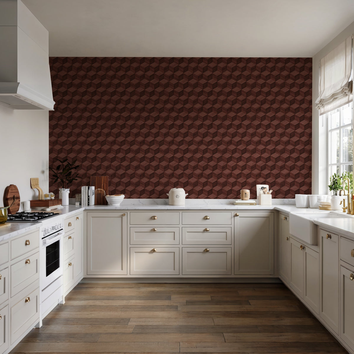 Veer Decor Woodgrain Grid Red Wallpaper 8388-AI6