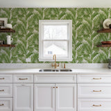 Veer Decor Embroidered Palm Green Wallpaper 8389-AA10