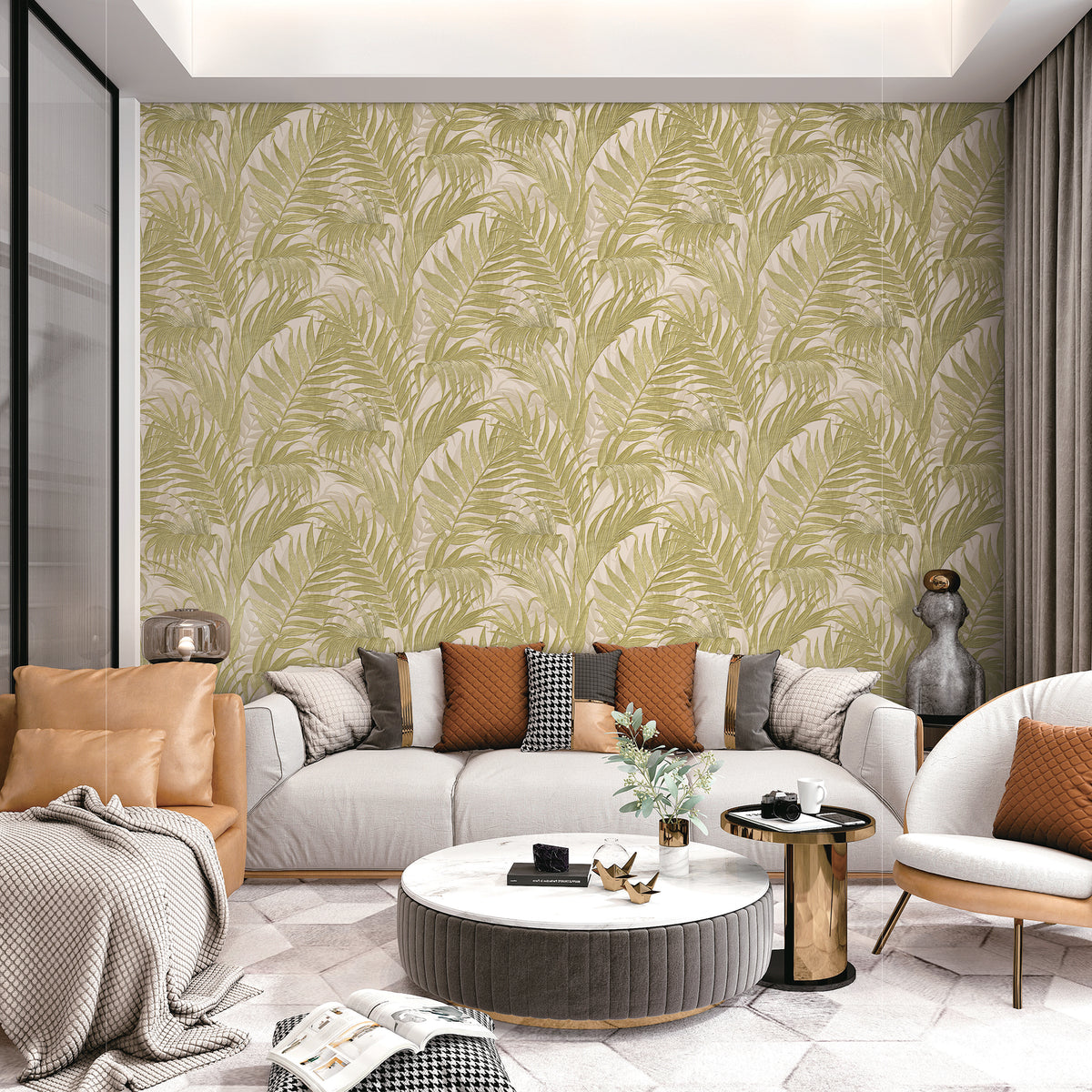 Veer Decor Embroidered Palm Sage Wallpaper 8389-AA4