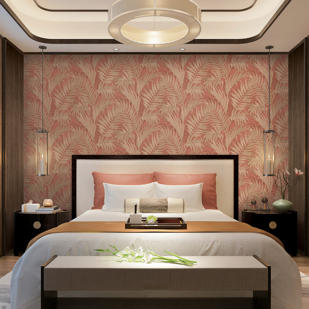Veer Decor Embroidered Palm Coral Wallpaper 8389-AA6