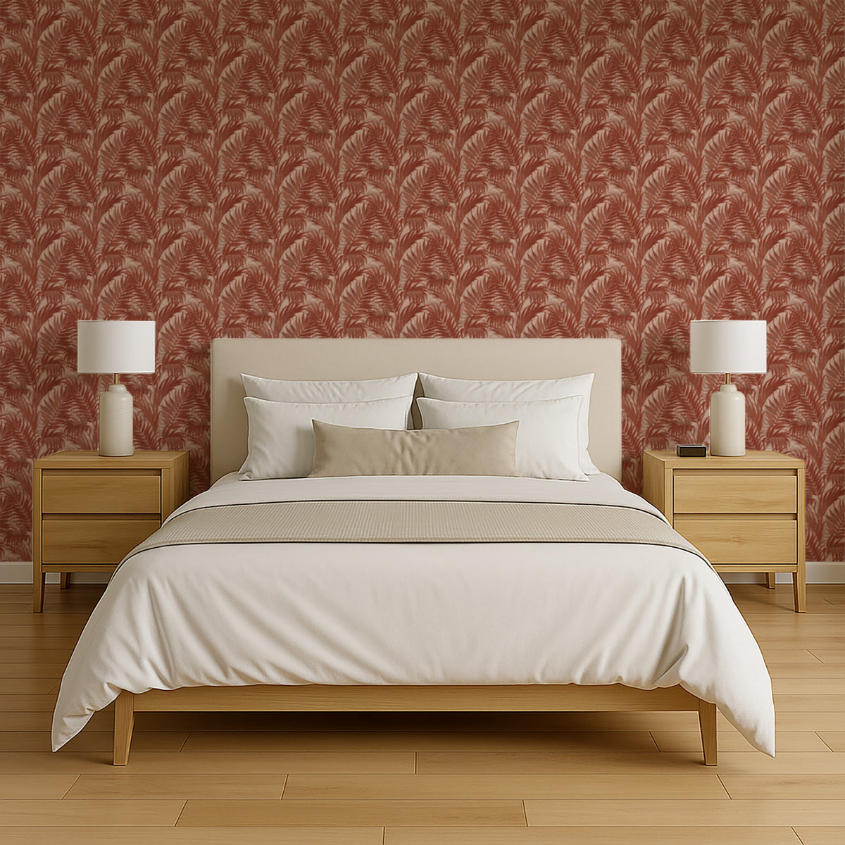 Veer Decor Embroidered Palm Red Wallpaper 8389-AA7