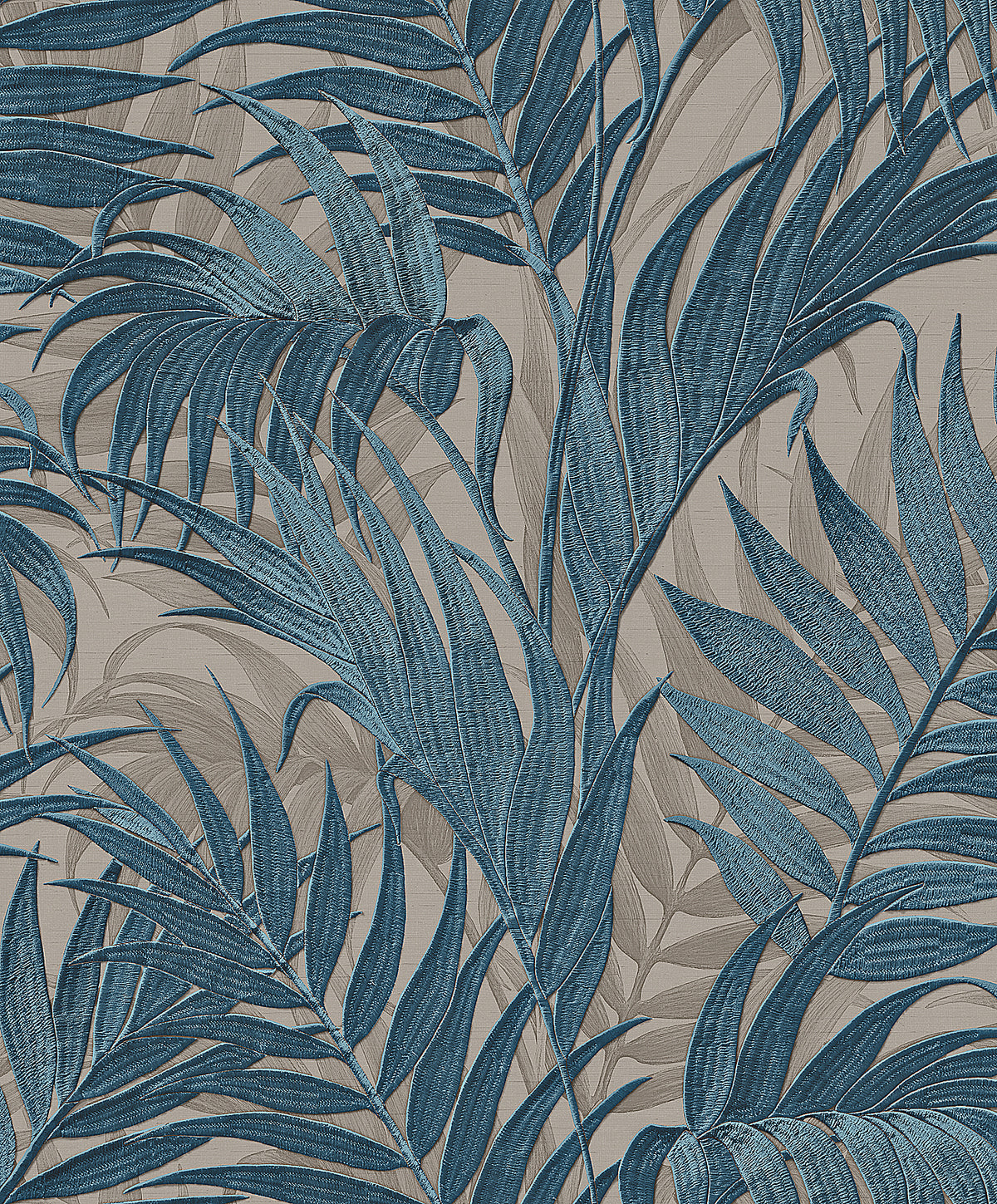 Veer Decor Embroidered Palm Blue Wallpaper 8389-AA8