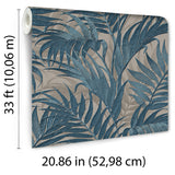 Veer Decor Embroidered Palm Blue Wallpaper 8389-AA8