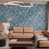 Veer Decor Embroidered Palm Blue Wallpaper 8389-AA8