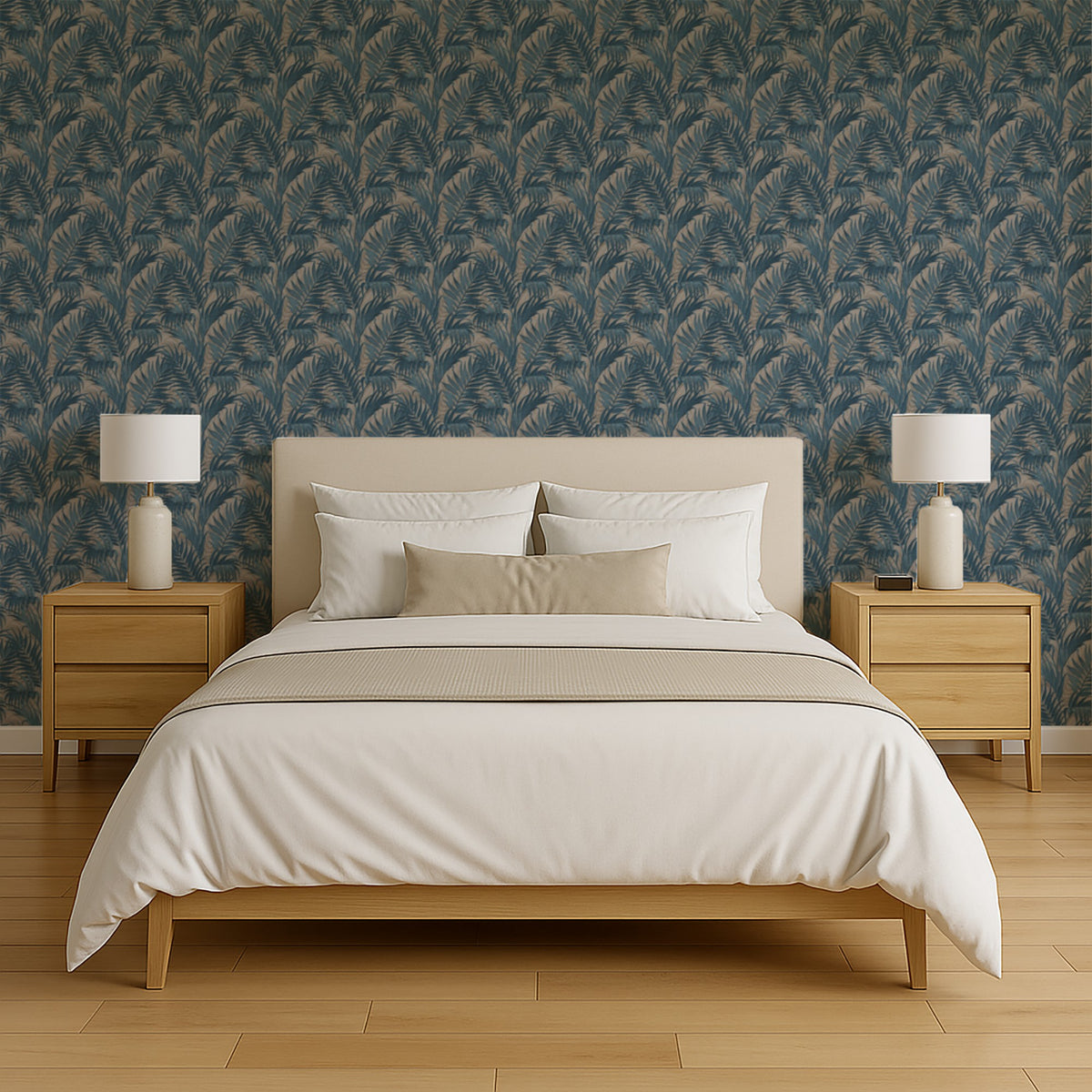 Veer Decor Embroidered Palm Blue Wallpaper 8389-AA8