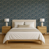 Veer Decor Embroidered Palm Blue Wallpaper 8389-AA8