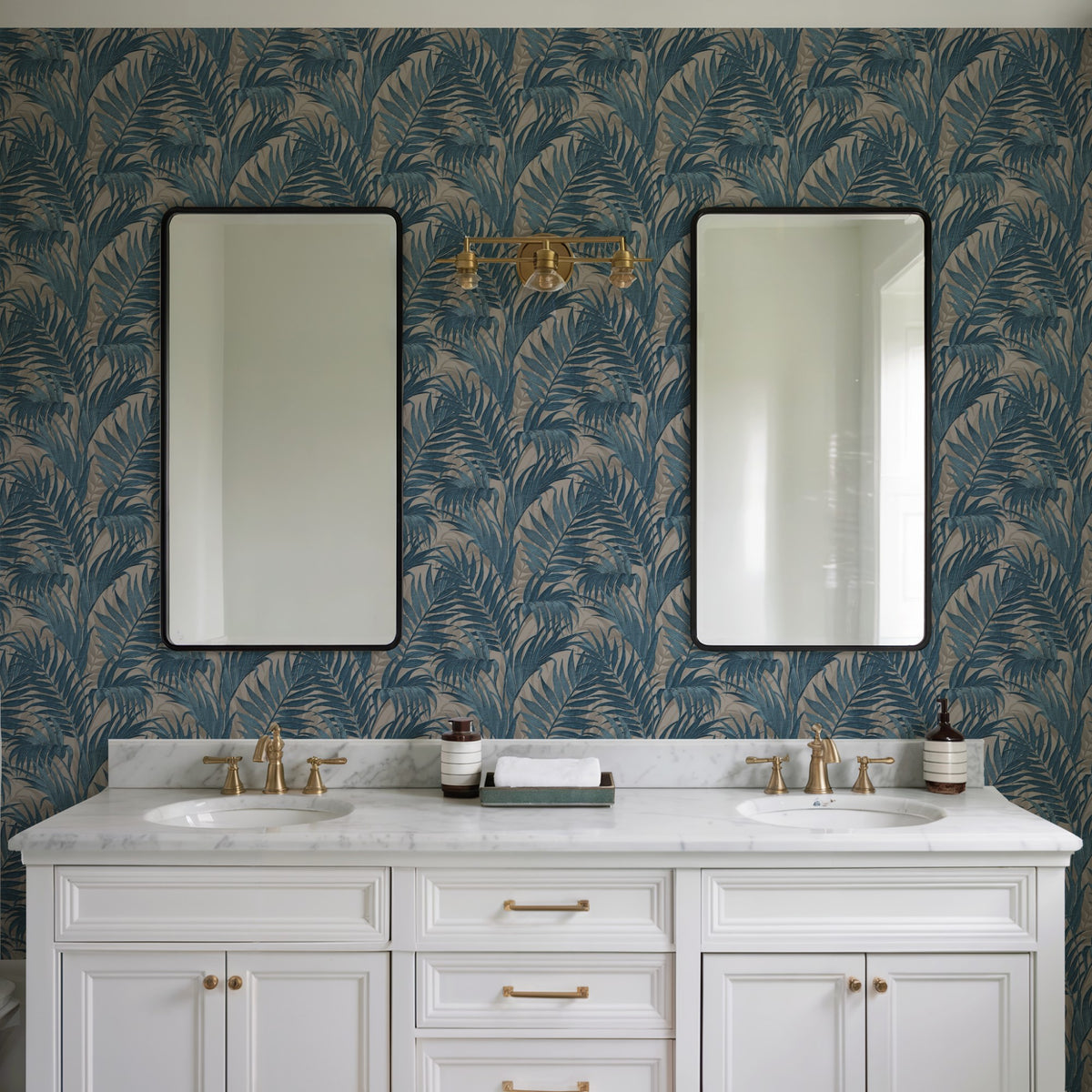 Veer Decor Embroidered Palm Blue Wallpaper 8389-AA8