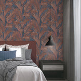 Veer Decor Embroidered Palm Navy Wallpaper 8389-AA9