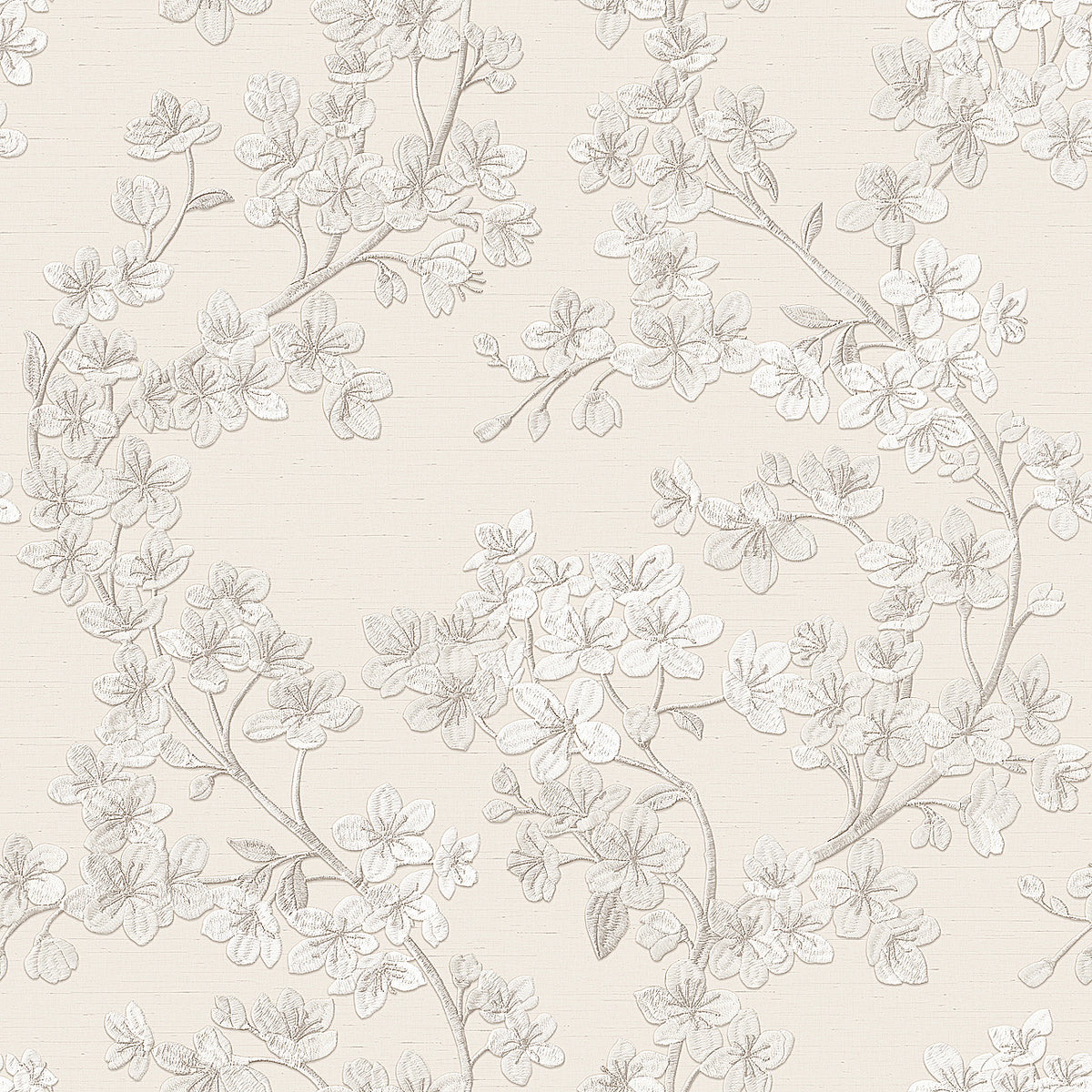 Veer Decor Embroidered Cherry Bloom Silver Wallpaper 8389-AB