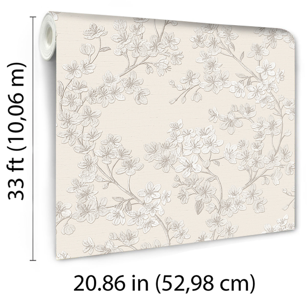 Veer Decor Embroidered Cherry Bloom Silver Wallpaper 8389-AB