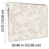 Veer Decor Embroidered Cherry Bloom Silver Wallpaper 8389-AB