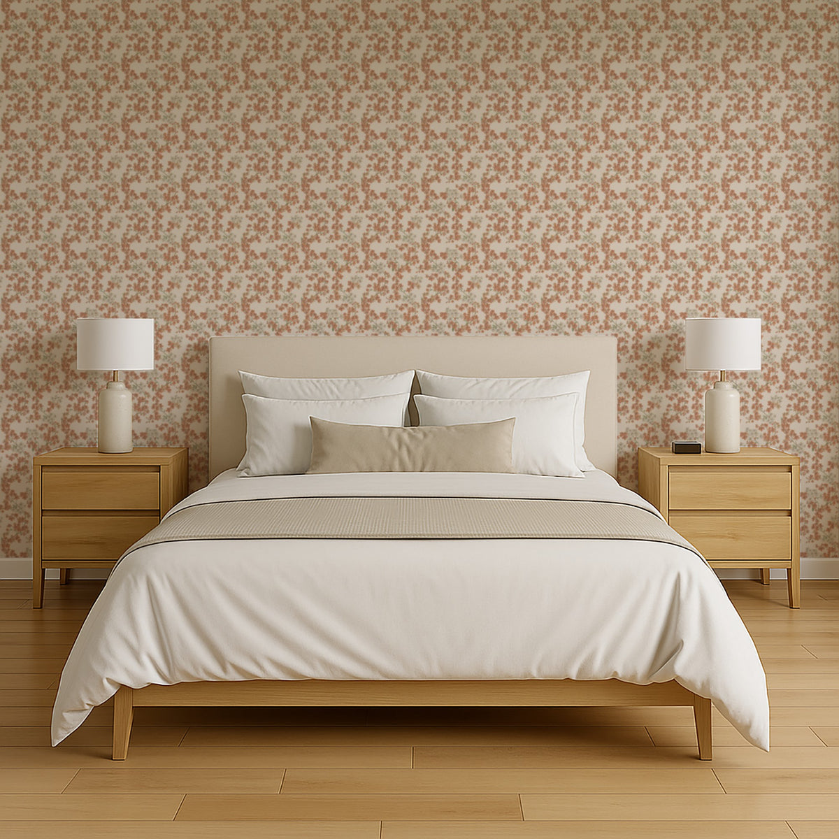 Veer Decor Embroidered Cherry Bloom Orange Wallpaper 8389-AB