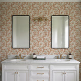 Veer Decor Embroidered Cherry Bloom Orange Wallpaper 8389-AB