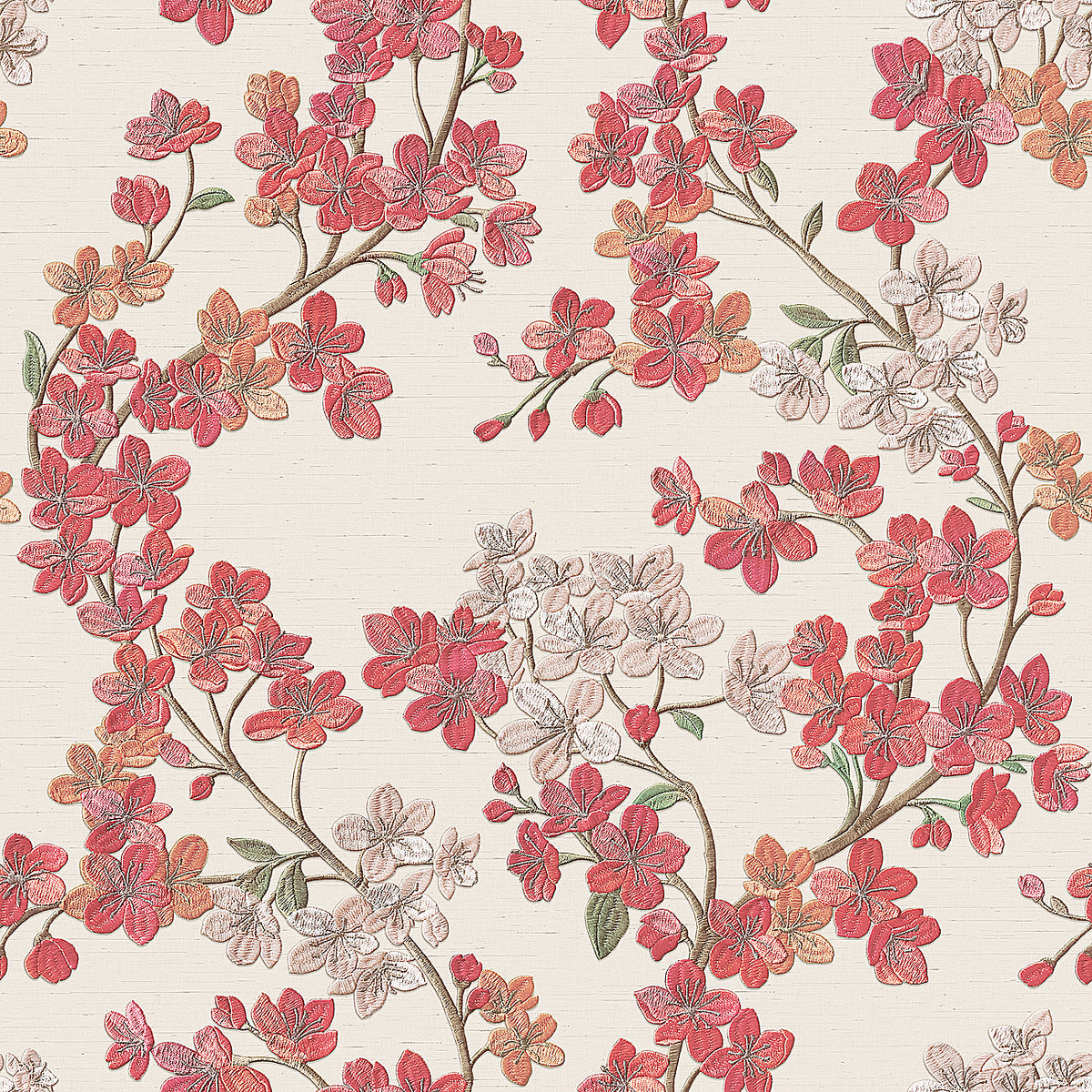 Veer Decor Embroidered Cherry Bloom Pink Wallpaper 8389-AB3