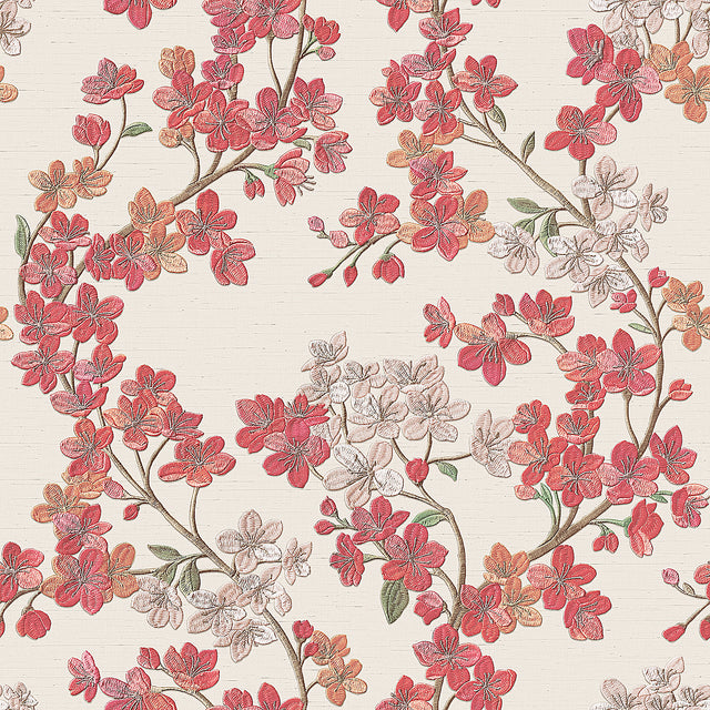 Veer Decor Embroidered Cherry Bloom Pink Wallpaper 8389-AB3