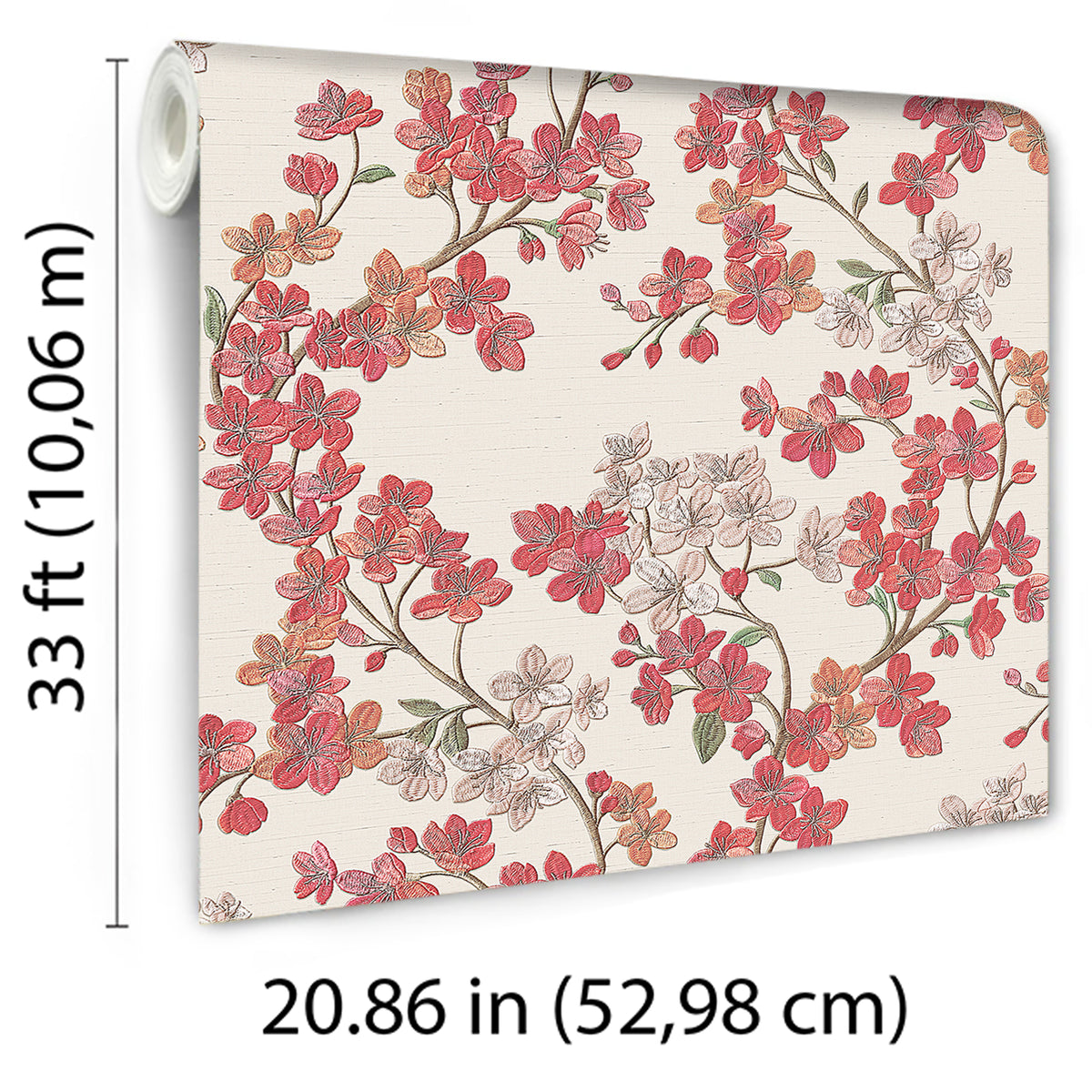 Veer Decor Embroidered Cherry Bloom Pink Wallpaper 8389-AB3