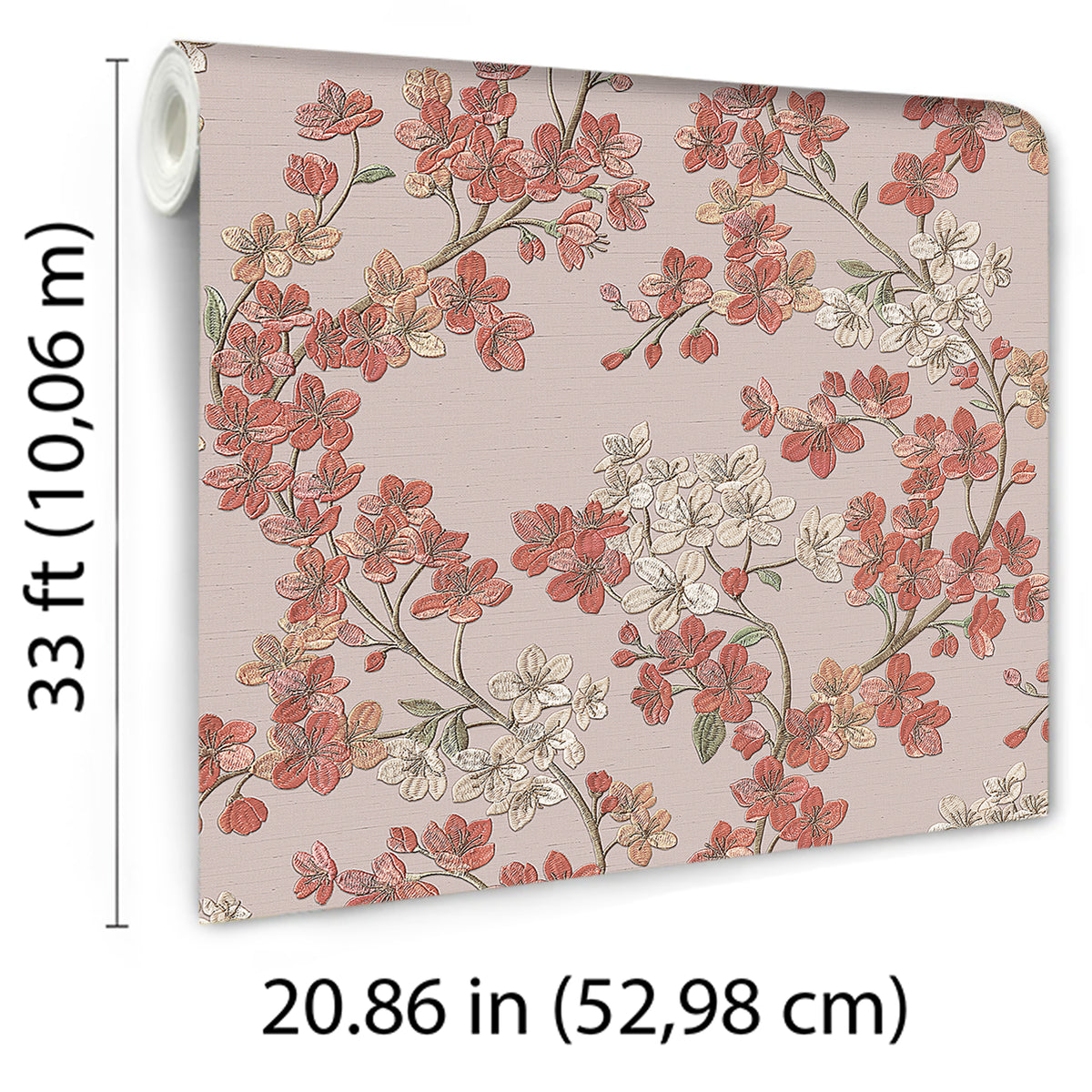 Veer Decor Embroidered Cherry Bloom Red Wallpaper 8389-AB4