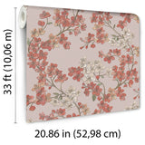 Veer Decor Embroidered Cherry Bloom Red Wallpaper 8389-AB4