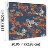 Veer Decor Embroidered Cherry Bloom Navy Wallpaper 8389-AB5