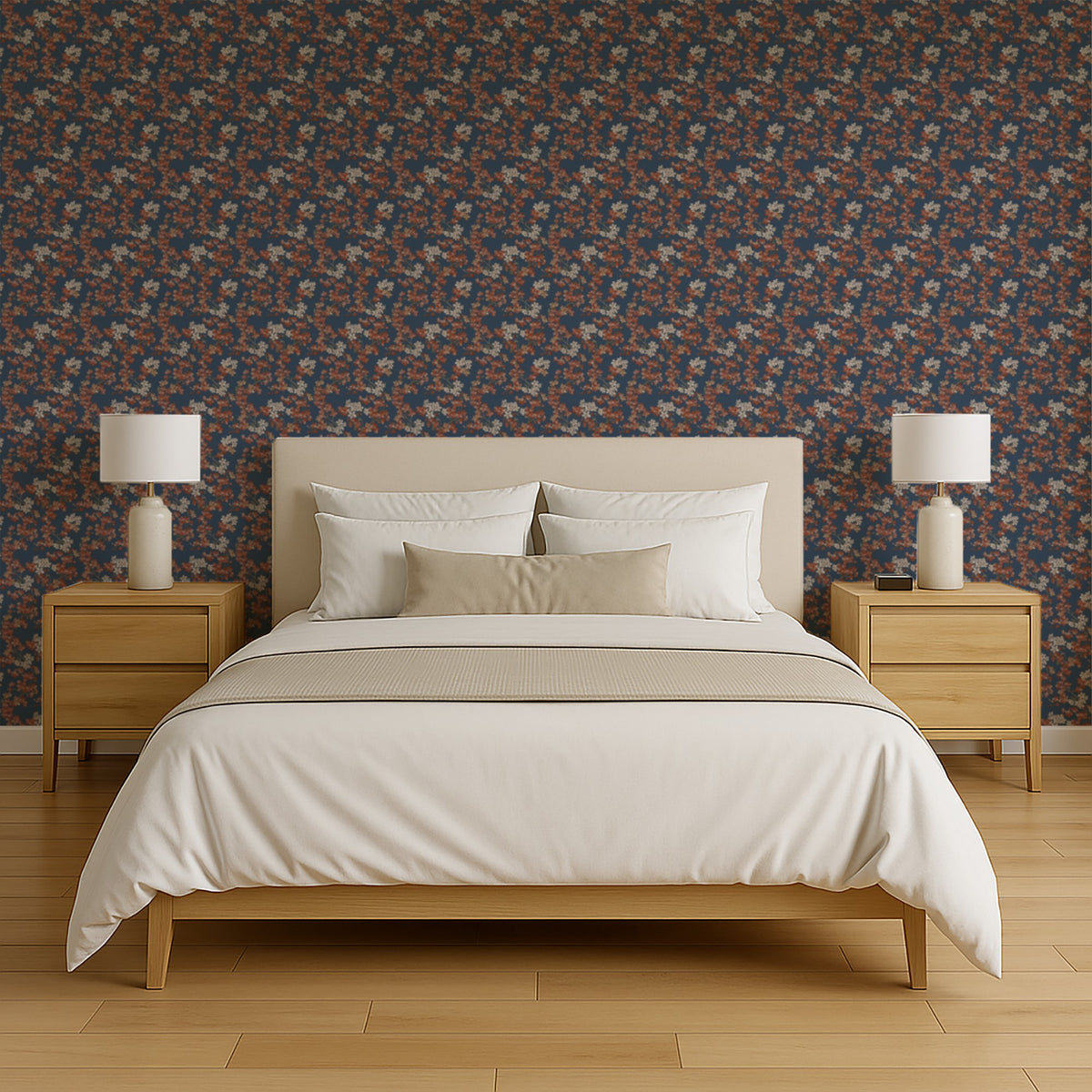Veer Decor Embroidered Cherry Bloom Navy Wallpaper 8389-AB5