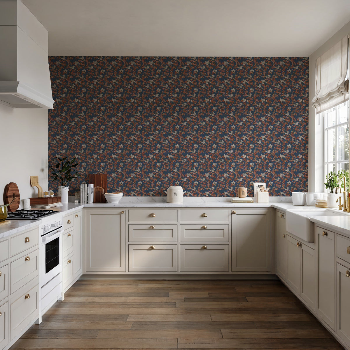 Veer Decor Embroidered Cherry Bloom Navy Wallpaper 8389-AB5
