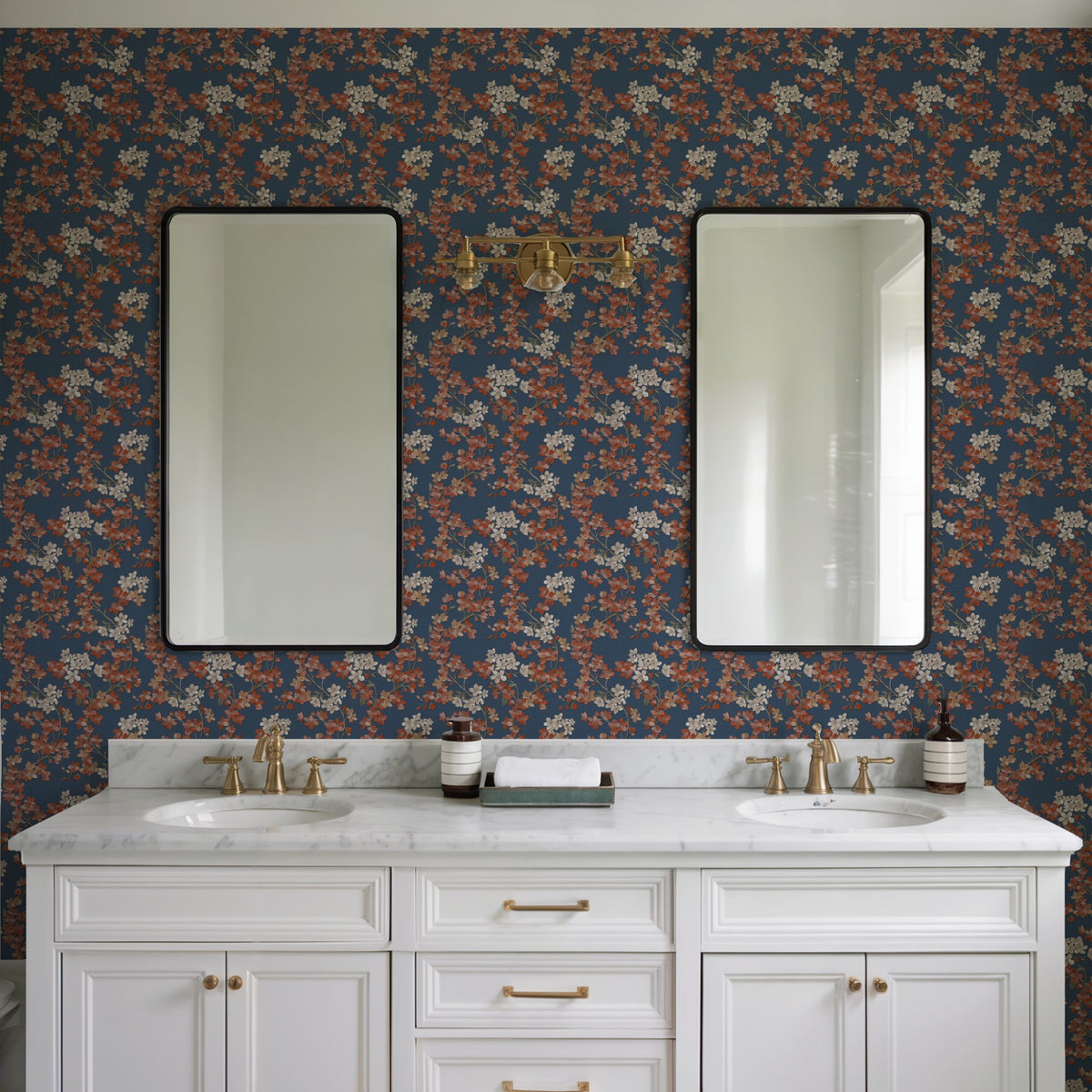 Veer Decor Embroidered Cherry Bloom Navy Wallpaper 8389-AB5