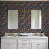 Veer Decor Embroidered Cherry Bloom Navy Wallpaper 8389-AB5