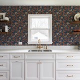 Veer Decor Embroidered Cherry Bloom Navy Wallpaper 8389-AB5