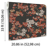Veer Decor Embroidered Cherry Bloom Black Wallpaper 8389-AB6