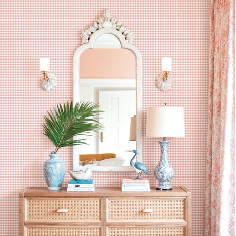 Galerie Blooming Garden Check Plaid Pink Wallpaper 8394
