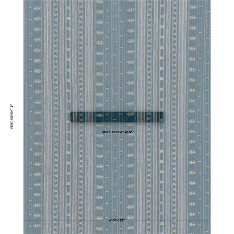Schumacher Nima Embroidered Cotton Linen Indigo Fabric - Eade's Wallpaper