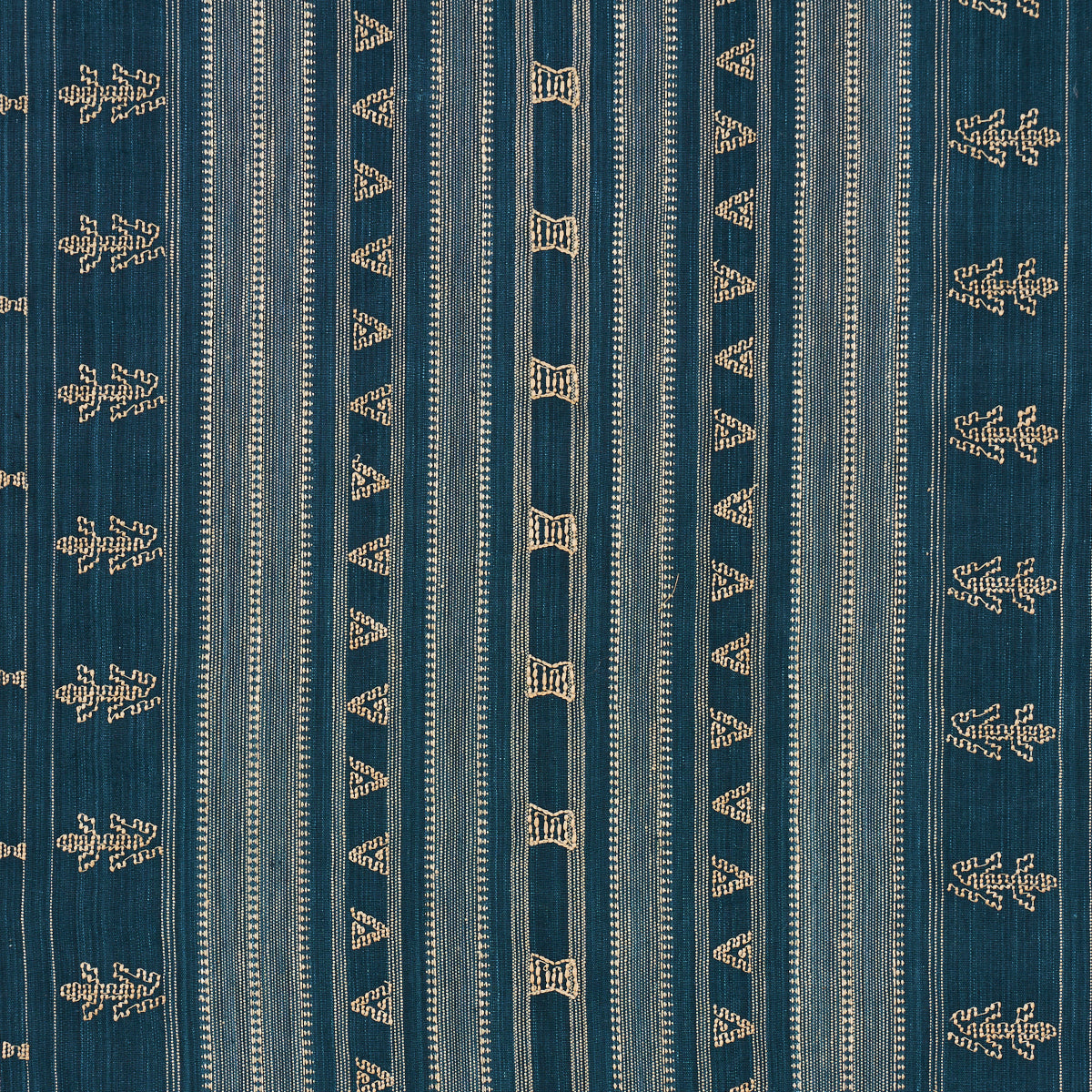 Schumacher Nima Embroidered Cotton Linen Indigo Fabric - Eade's Wallpaper