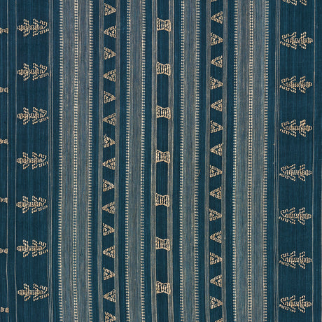 Schumacher Nima Embroidered Cotton Linen Indigo Fabric - Eade's Wallpaper