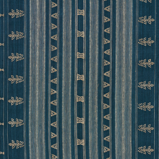 Schumacher Nima Embroidered Cotton Linen Indigo Fabric - Eade's Wallpaper