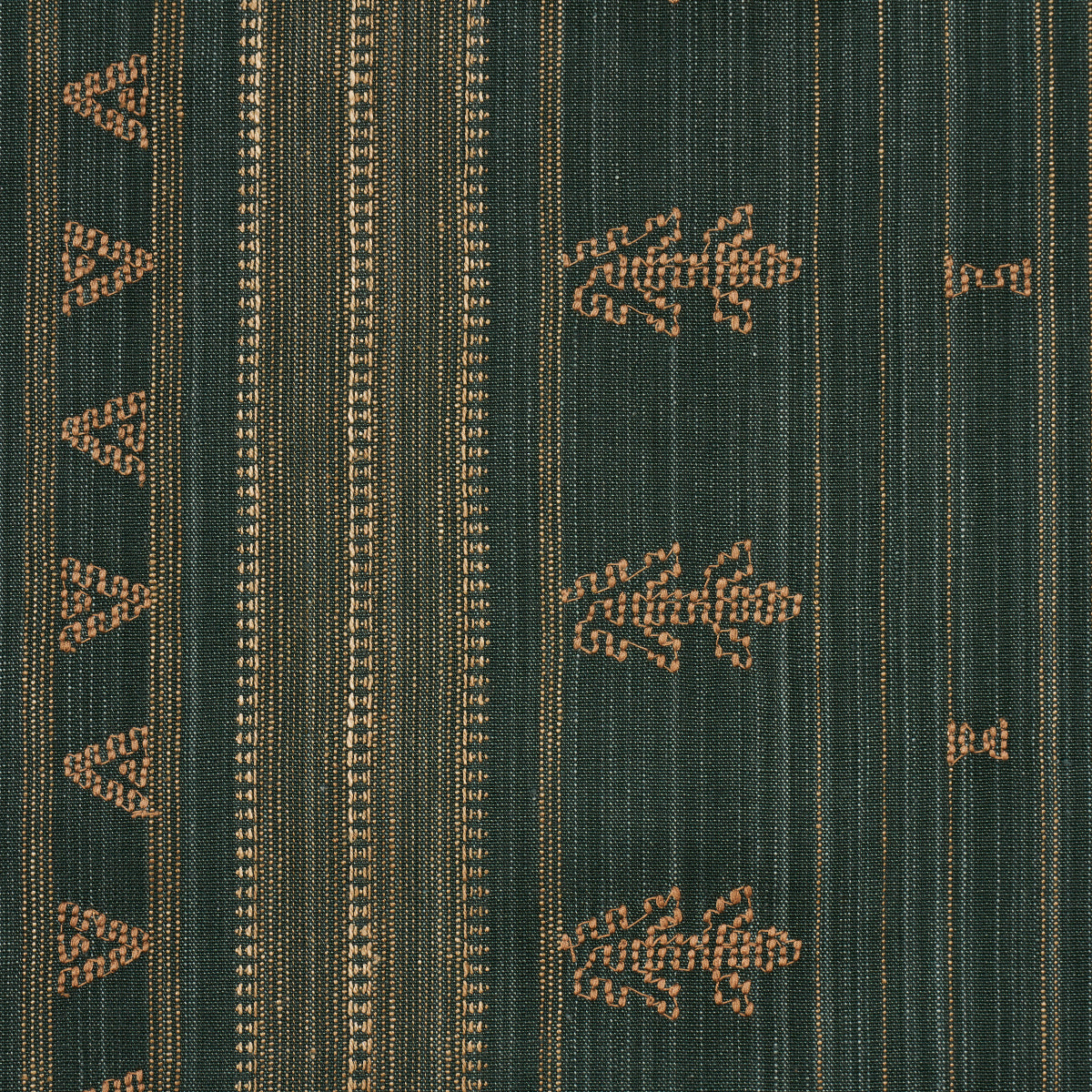 Schumacher Nima Embroidered Cotton Linen Jungle Green Fabric - Eade's Wallpaper