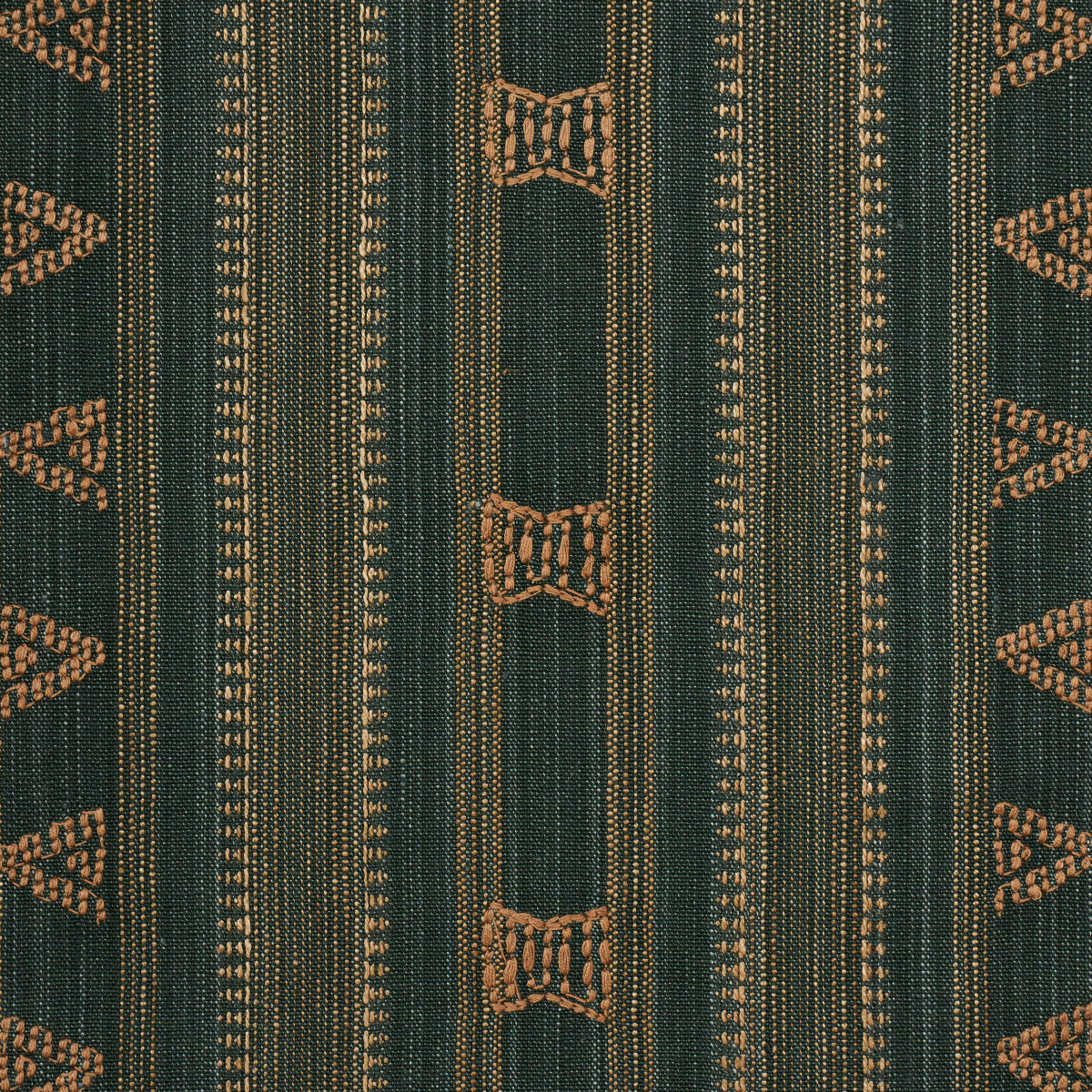 Schumacher Nima Embroidered Cotton Linen Jungle Green Fabric - Eade's Wallpaper