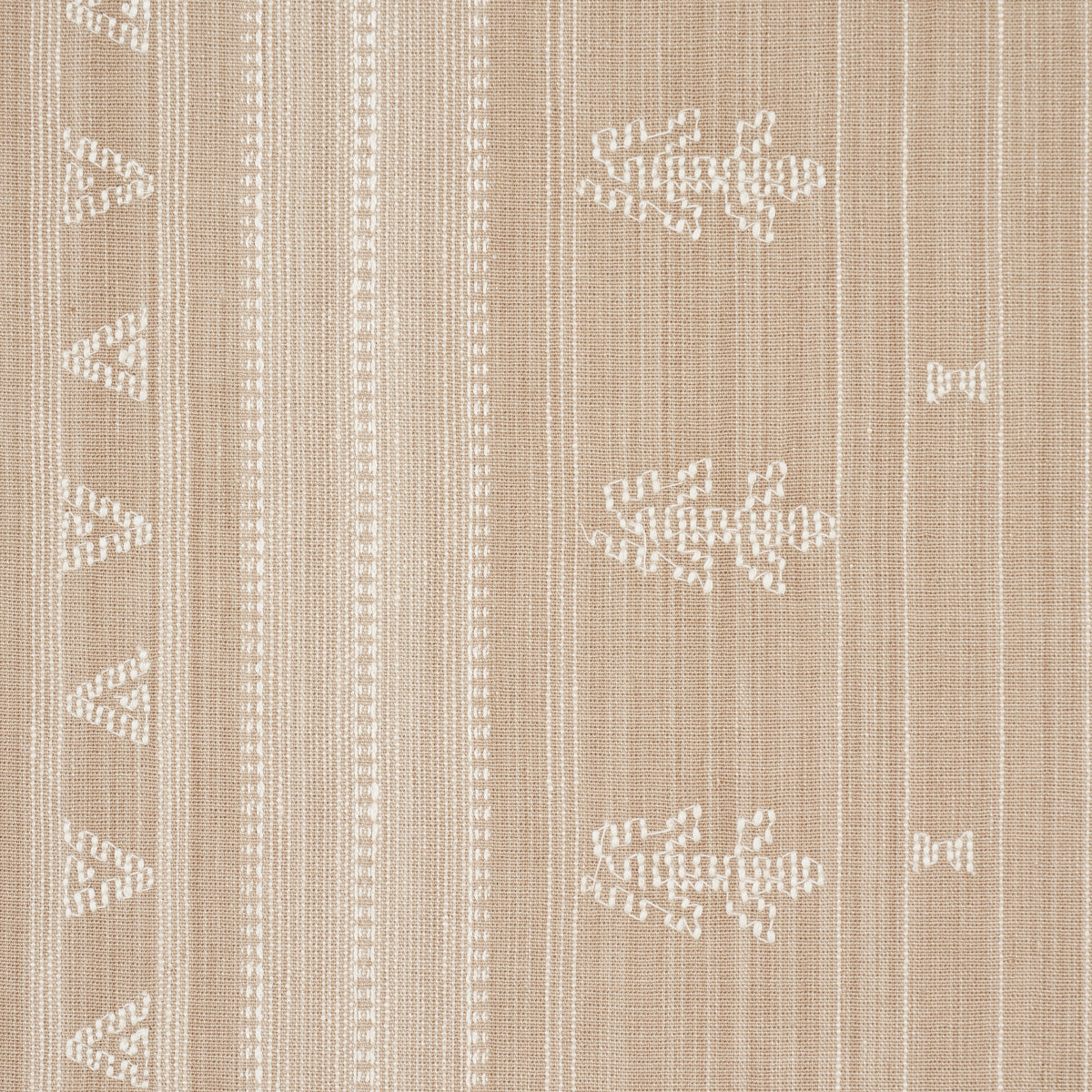 Schumacher Nima Embroidered Cotton Linen Tan Fabric - Eade's Wallpaper