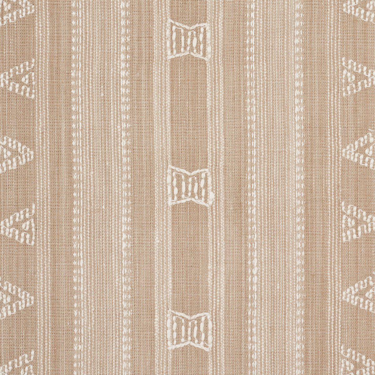 Schumacher Nima Embroidered Cotton Linen Tan Fabric - Eade's Wallpaper