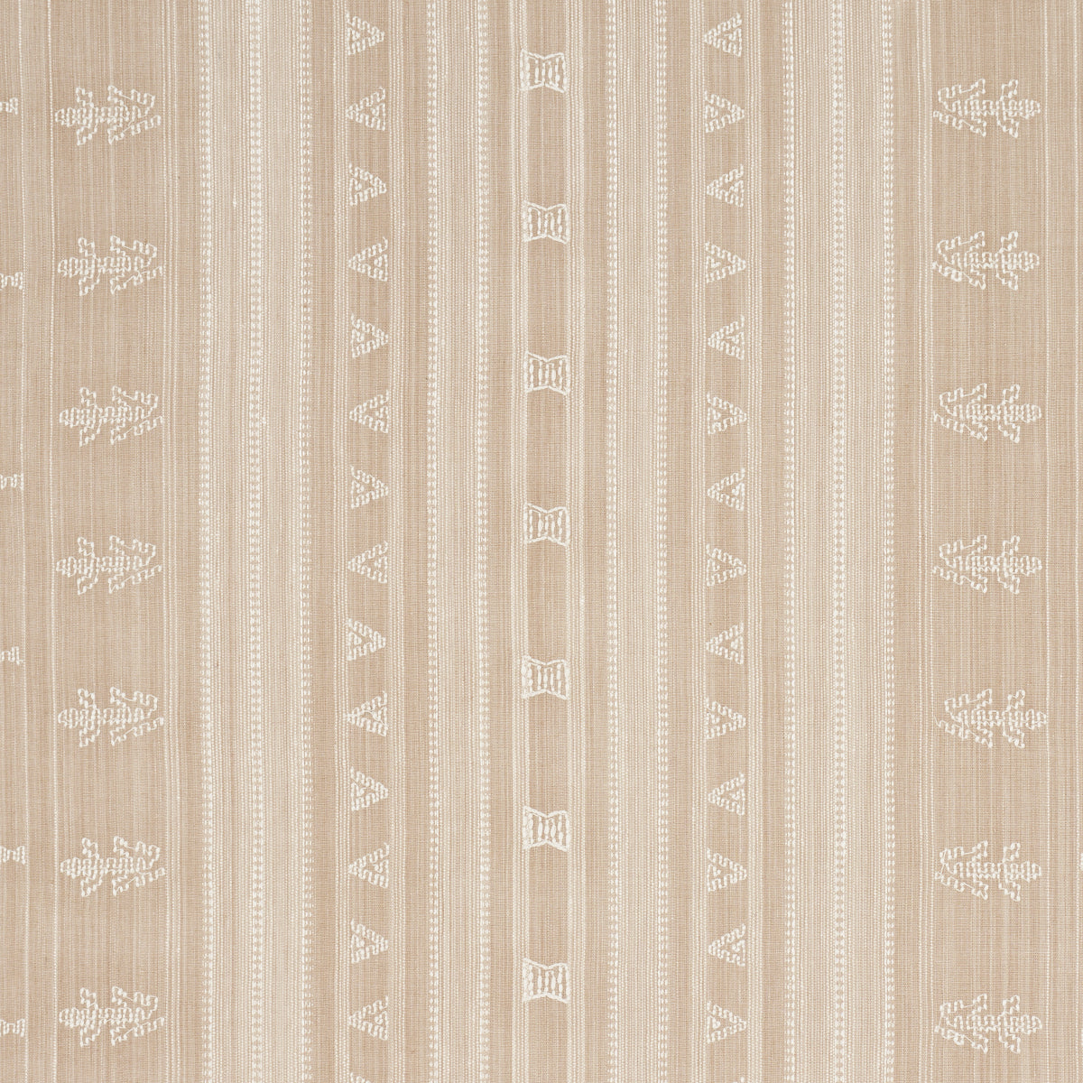 Schumacher Nima Embroidered Cotton Linen Tan Fabric - Eade's Wallpaper