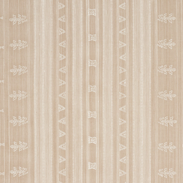 Schumacher Nima Embroidered Cotton Linen Tan Fabric - Eade's Wallpaper