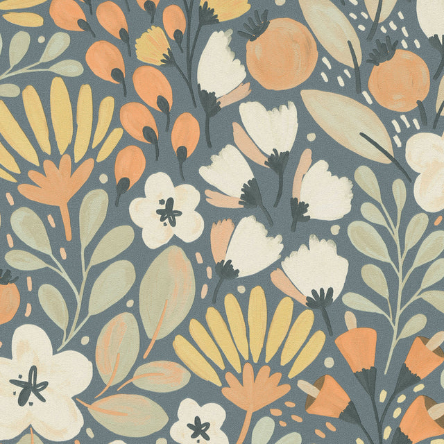 Veer Decor Poetic Garden Blue Wallpaper 8411-VRTR-AB3