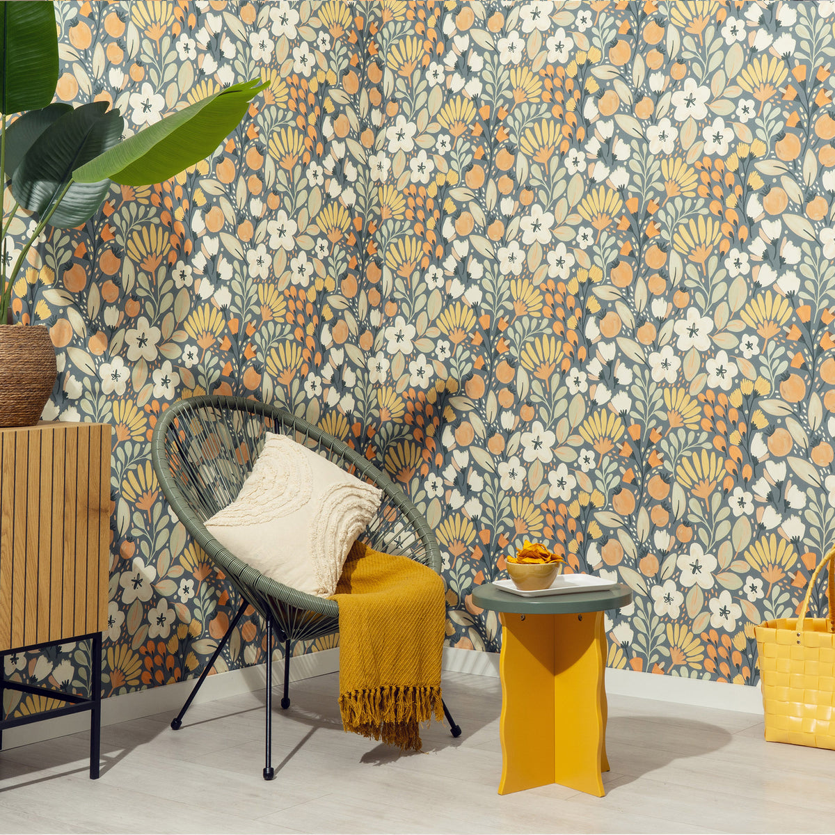 Veer Decor Poetic Garden Blue Wallpaper 8411-VRTR-AB3