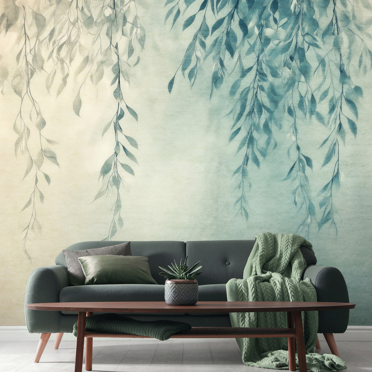 Veer Decor Silent Leaves Teal Wall Mural 8412-VRAED-AF