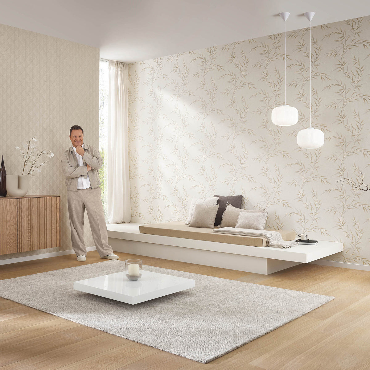 Veer Decor Yamato Leaves Beige Wallpaper 8413-VRFW-AG1