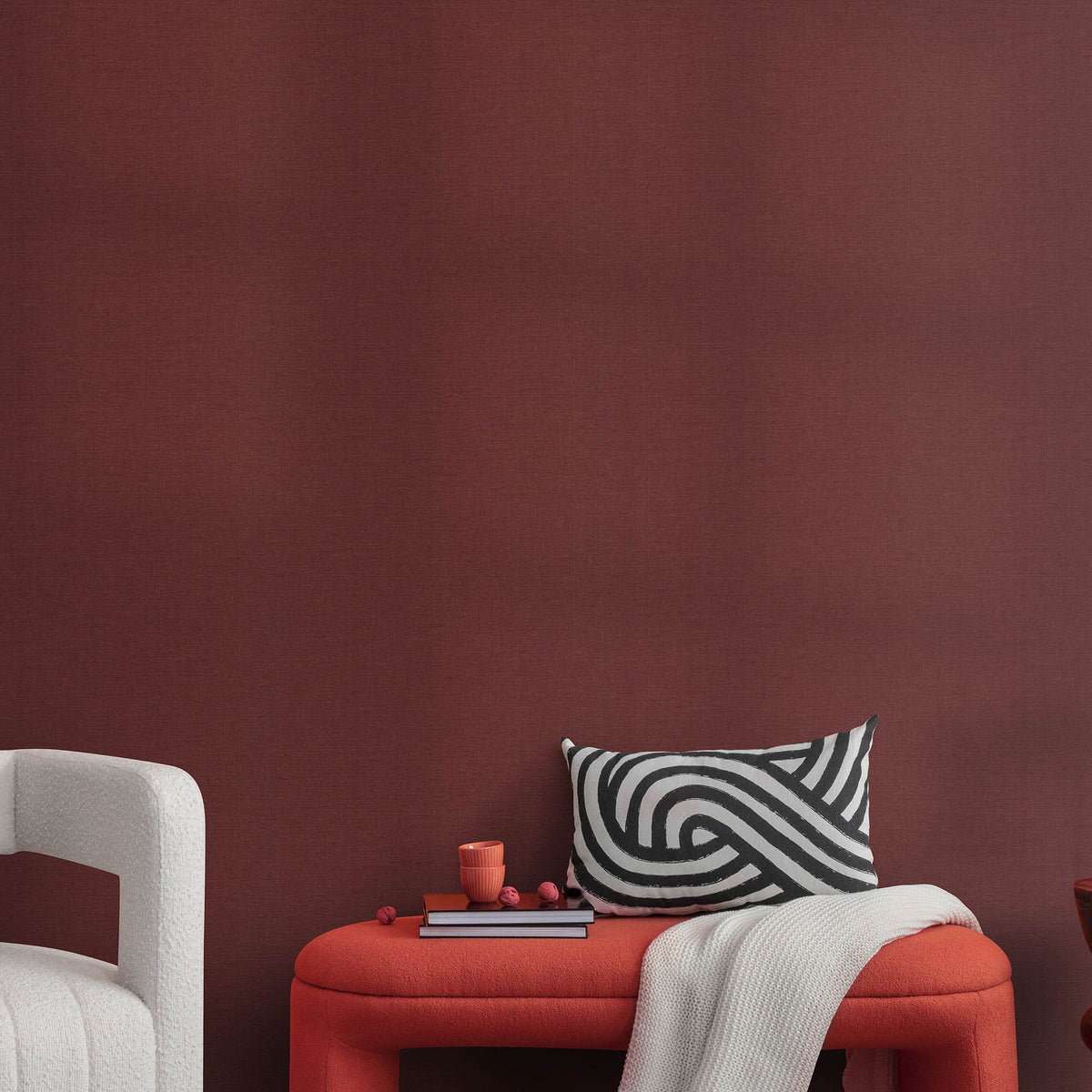 Veer Decor Echo Jute Texture Red Wallpaper 8413-VRFW-AH4