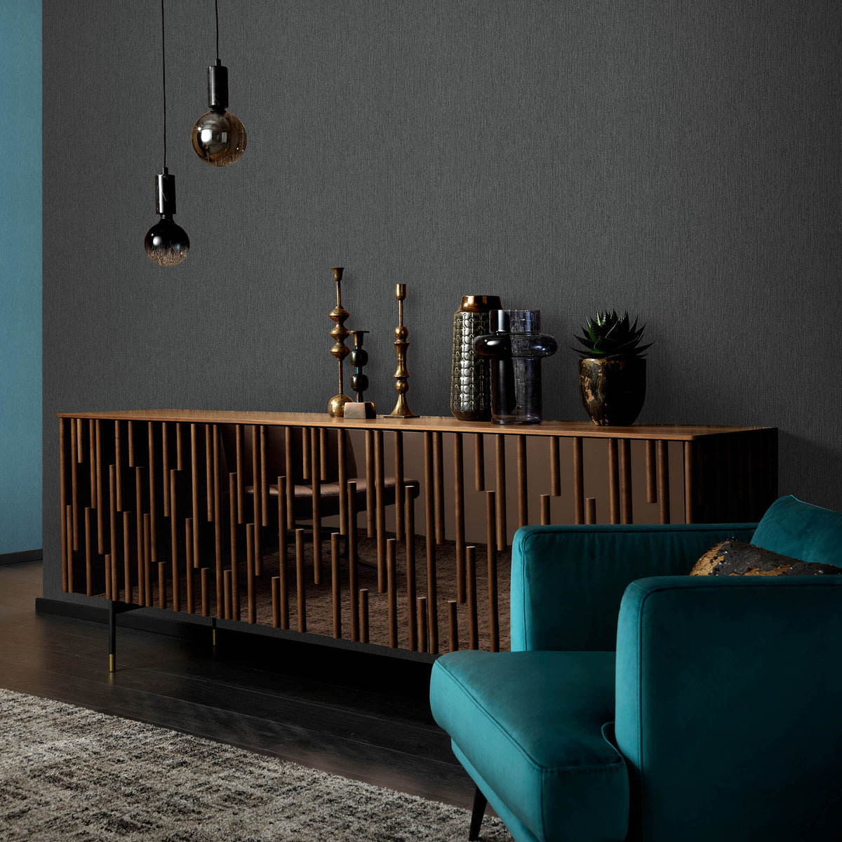 Veer Decor Soft Loom Stria Black Wallpaper 8413-VRFW-AI6