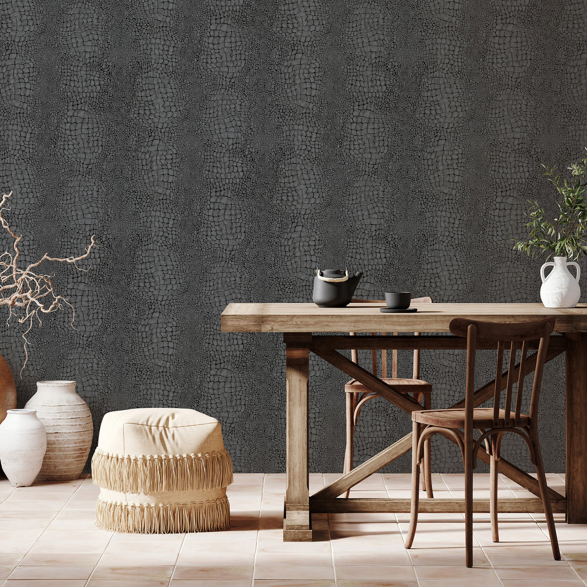 Veer Decor Scala Crocodile Skin Black Wallpaper 8414-VRINC-A