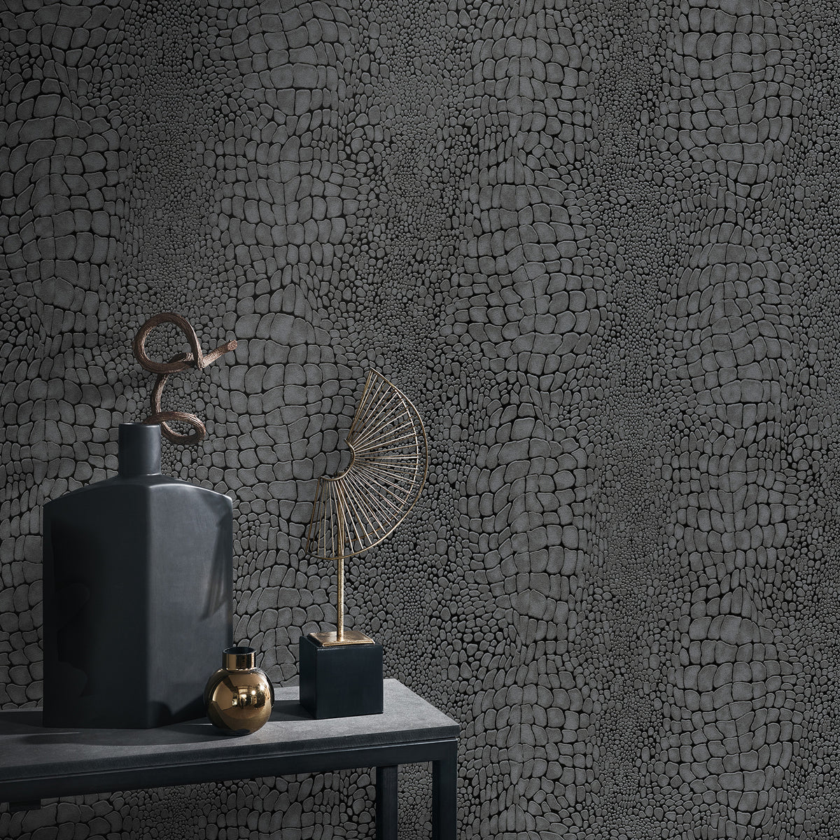 Veer Decor Scala Crocodile Skin Black Wallpaper 8414-VRINC-A
